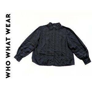 Who What Wear Long Puff Sleeve Button Up Collared Blouse, Size L